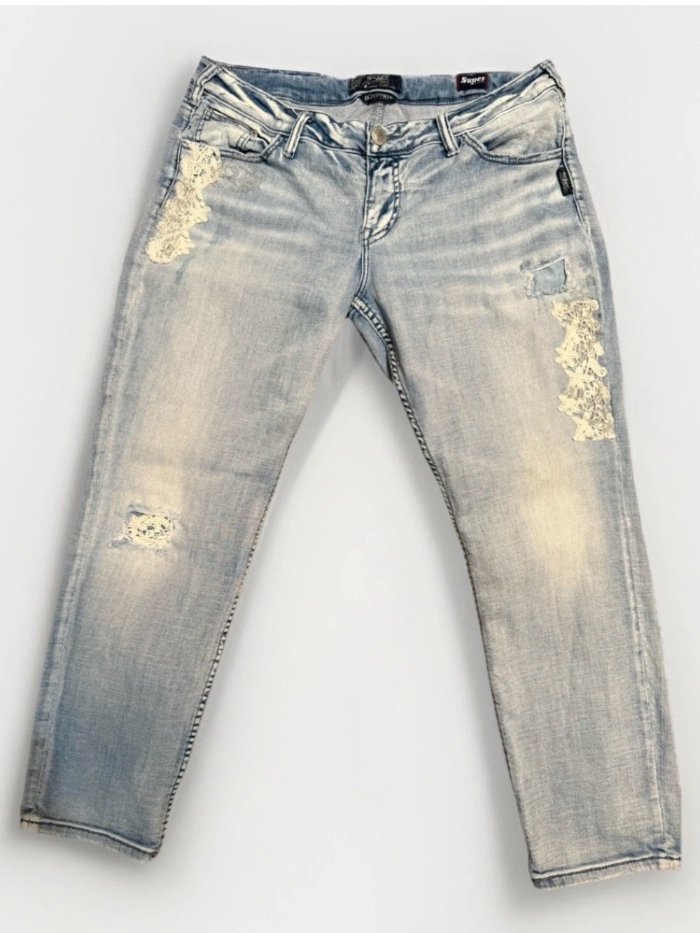 Silver Super stretch Boyfriend low rise distressed jeans